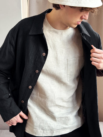 Men’s Linen Jacket CHERRY in Black