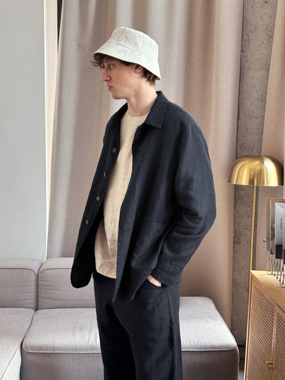 Men’s Linen Jacket CHERRY in Black