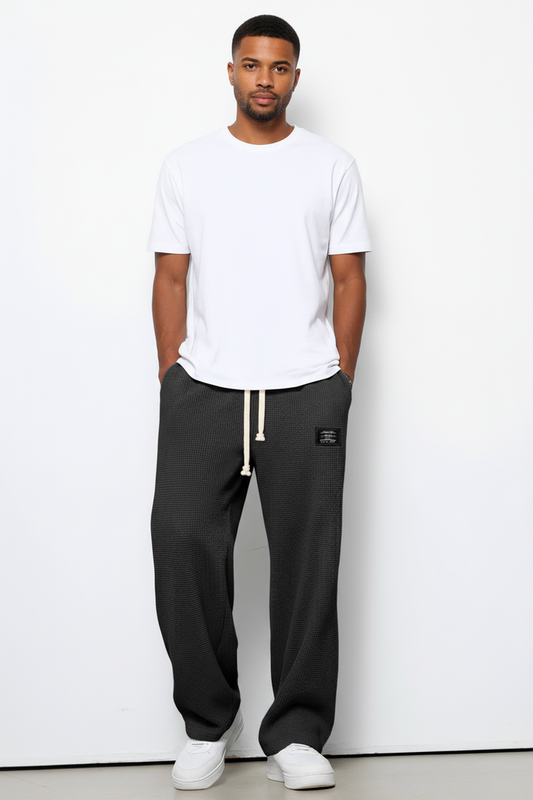 waffle straight pants men back view clean straight leg design
