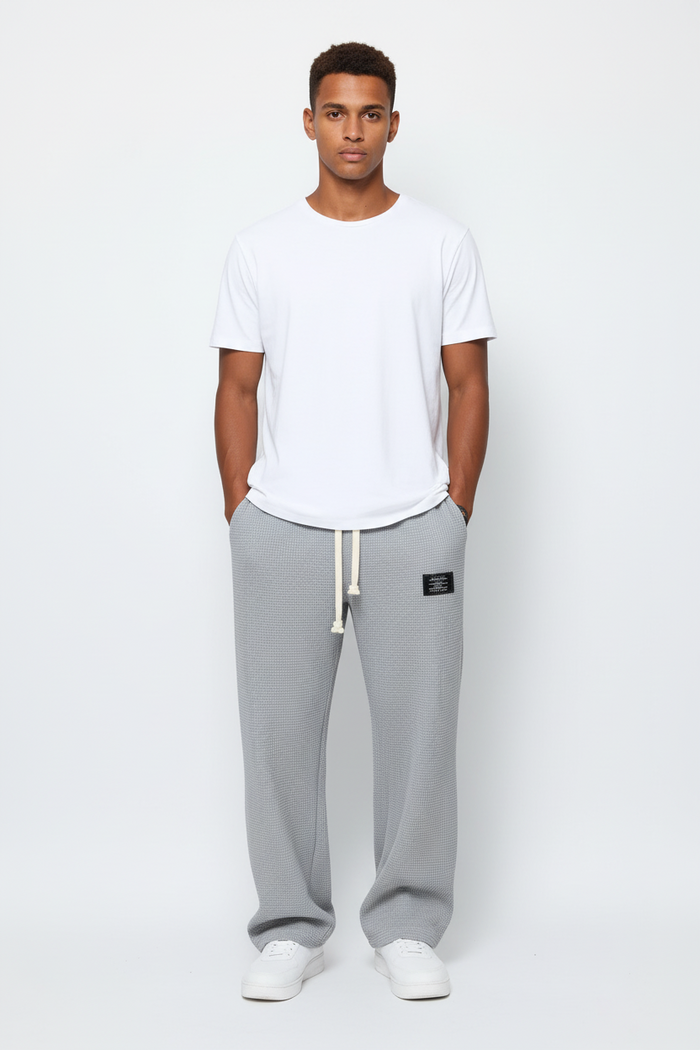 waffle straight pants men textured waffle fabric close detail