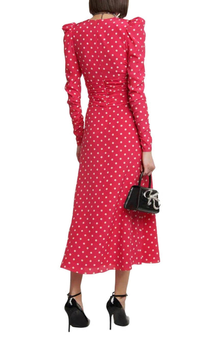 Alessandra Rich Midi Polka Dot Print Silk Dress - Runway Catalog