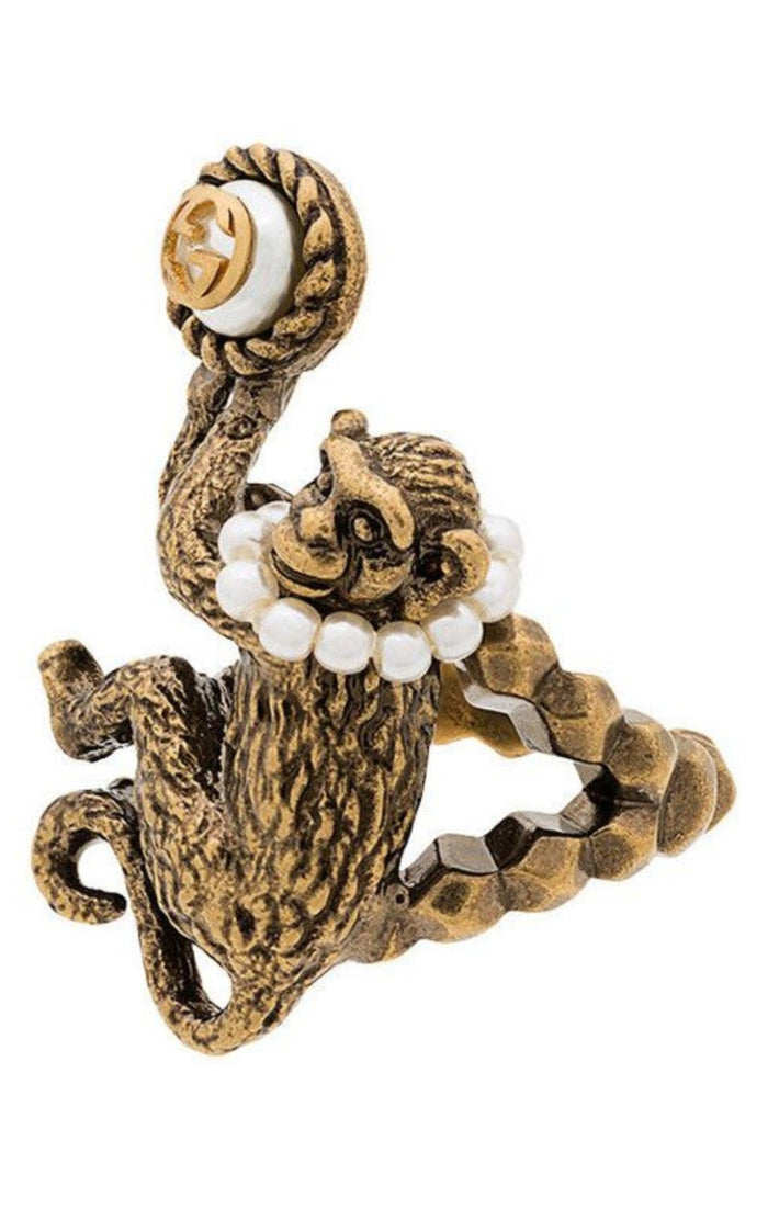 Gucci Monkey Ring In Metal In Pearl - Runway Catalog