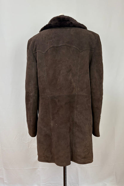 Monza Model Chocolate Brown Suede Leather Button Front Coat