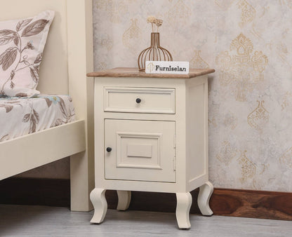 Mumbai Solid Wood One Door One Drawer Bedside Table - Left Side Door - Furniselan - Frosty White