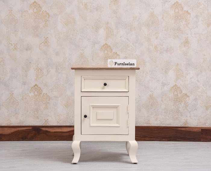 Mumbai Solid Wood One Door One Drawer Bedside Table - Left Side Door - Furniselan - Frosty White