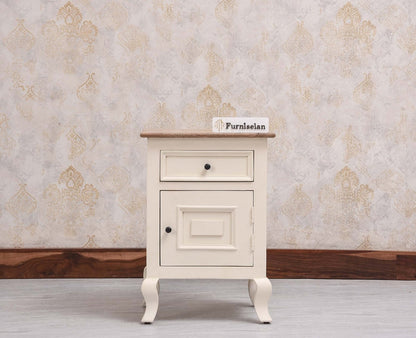Mumbai Solid Wood One Door One Drawer Bedside Table - Left Side Door - Furniselan - Frosty White