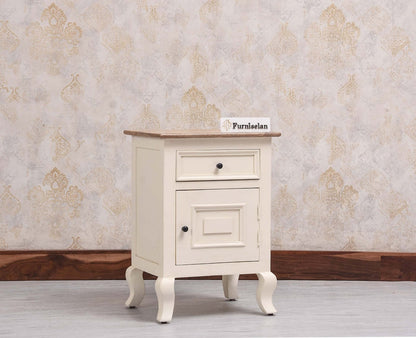 Mumbai Solid Wood One Door One Drawer Bedside Table - Left Side Door - Furniselan - Frosty White