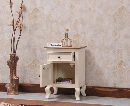 Mumbai Solid Wood One Door One Drawer Bedside Table - Right Side Door - Furniselan - Frosty White