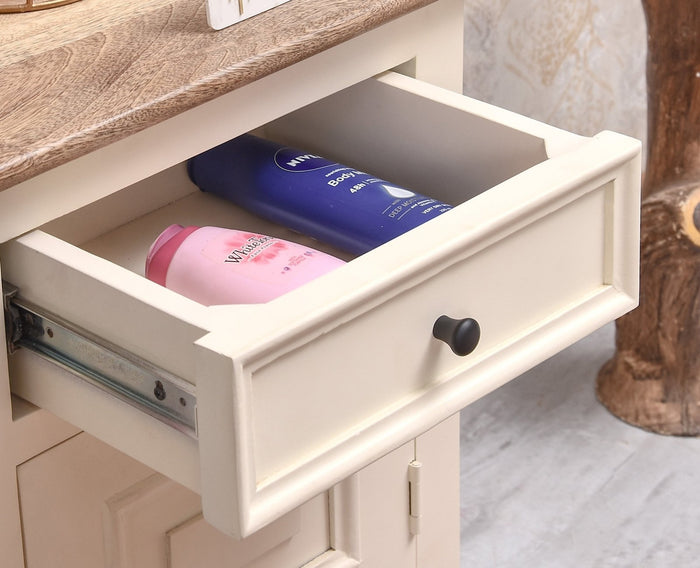 Mumbai Solid Wood One Door One Drawer Bedside Table - Right Side Door - Furniselan - Frosty White