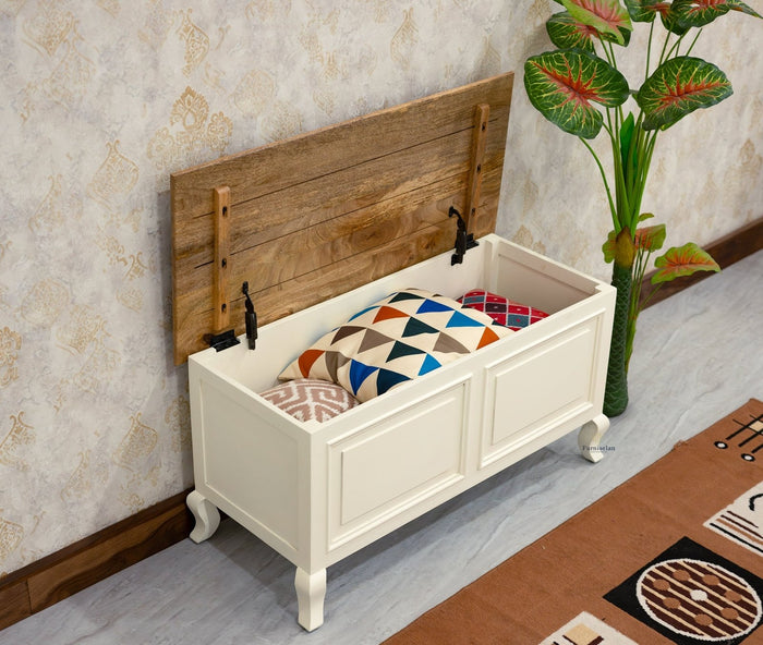 Mumbai Solid Wood Storage Trunk Box - Trunks & Cabinets - Furniselan-Frosty-White