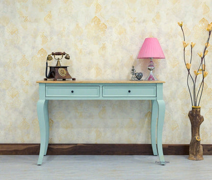 Mumbai Solid Wood Two Drawer Study Laptop Table - Console Table - Furniselan Silt Green
