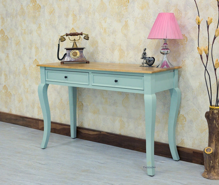 Mumbai Solid Wood Two Drawer Study Laptop Table - Console Table - Furniselan Silt Green