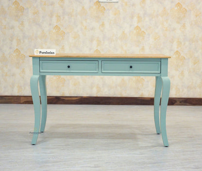 Mumbai Solid Wood Two Drawer Study Laptop Table - Console Table - Furniselan Silt Green