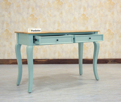 Mumbai Solid Wood Two Drawer Study Laptop Table - Console Table - Furniselan Silt Green