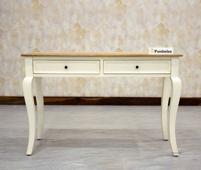 Mumbai Solid Wood Two Drawer Study Laptop Table Furniselan - Frosty-White