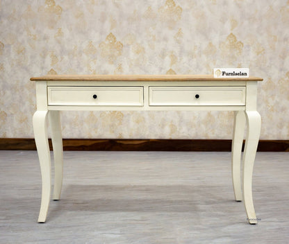 Mumbai Solid Wood Two Drawer Study Laptop Table Furniselan - Frosty-White