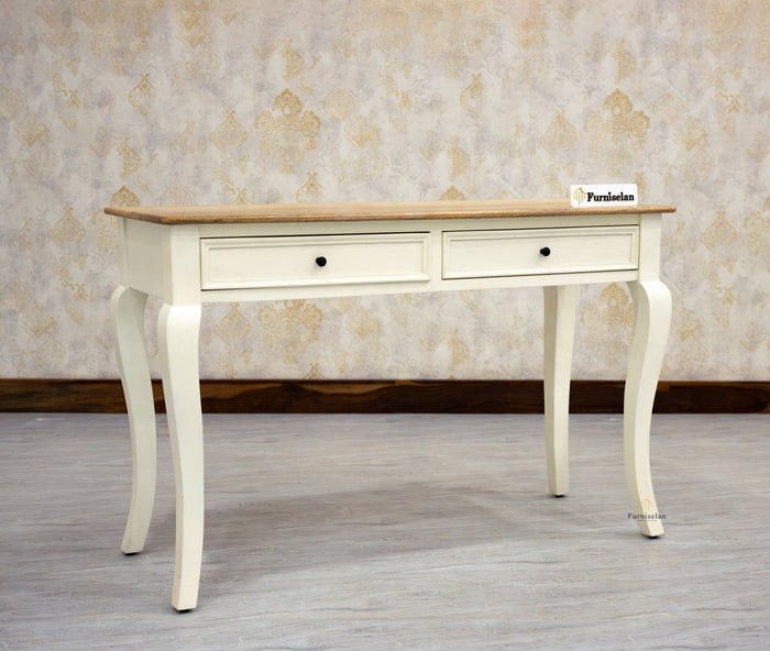 Mumbai Solid Wood Two Drawer Study Laptop Table Furniselan - Frosty-White