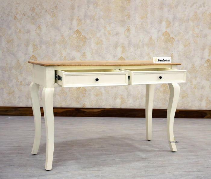 Mumbai Solid Wood Two Drawer Study Laptop Table Furniselan - Frosty-White