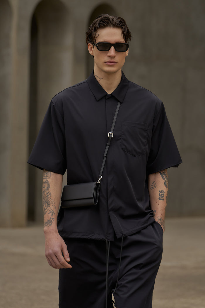 NYLON DRAWCORD SHIRT - BLACK