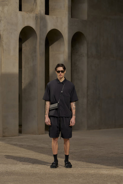 NYLON DRAWCORD SHIRT - BLACK