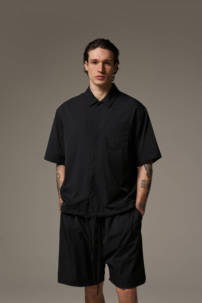 NYLON DRAWCORD SHIRT - BLACK