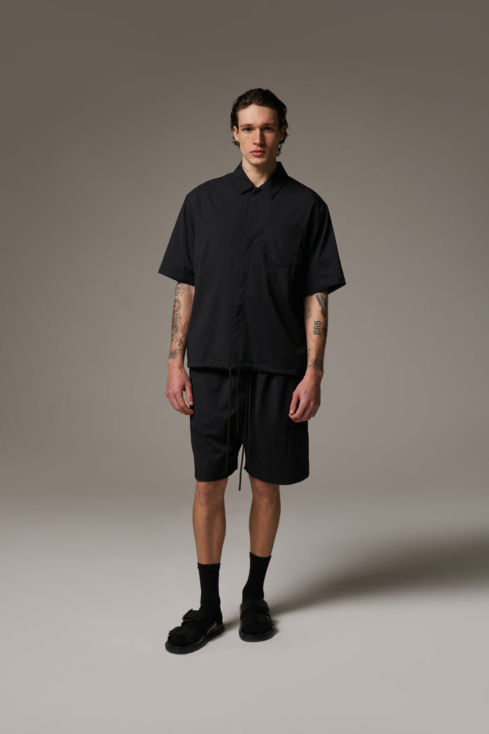 NYLON DRAWCORD SHIRT - BLACK
