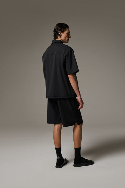 NYLON DRAWCORD SHIRT - BLACK