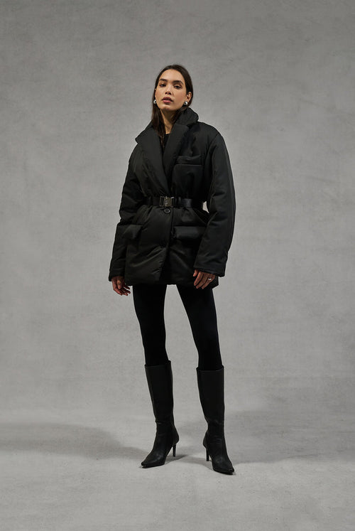 NYLON PADDED BLAZER COAT - BLACK