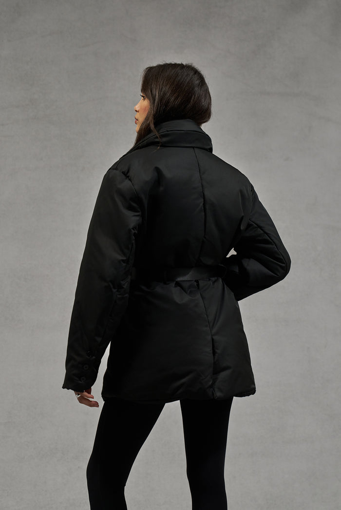 NYLON PADDED BLAZER COAT - BLACK