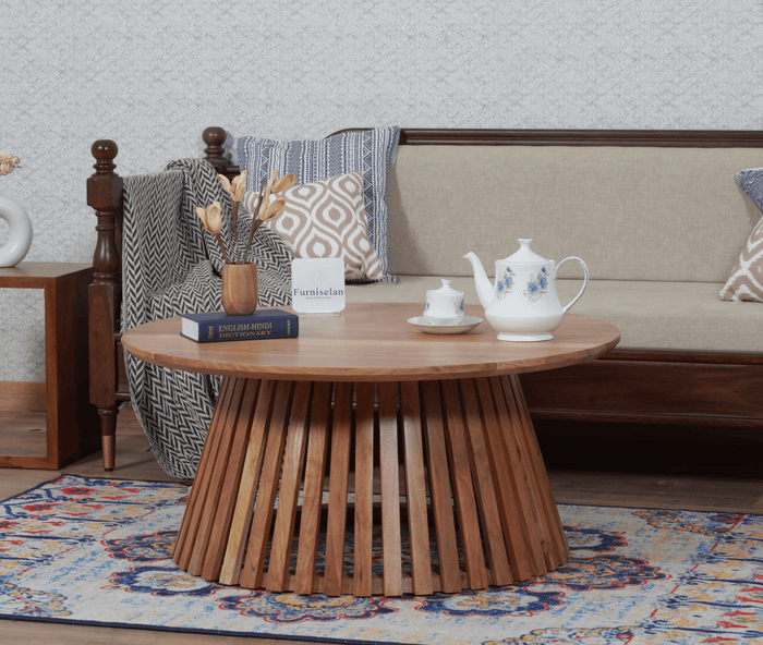 Orbit Solid Wood Round Coffee Table - Coffee Table - Furniselan - Natural-Finish