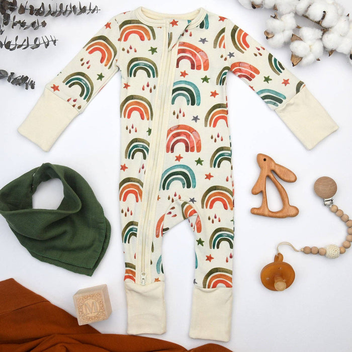 Organic Cotton Baby Pjs 2-Way Zipper Sleeper, Luca Rainbows