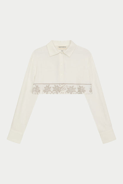 PALM EMBROIDERED CROPPED SHIRT - OFF WHITE