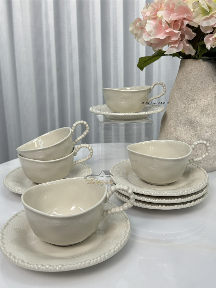 BVR Parel Koffieset 12 Delig | 6 Persoons Beige