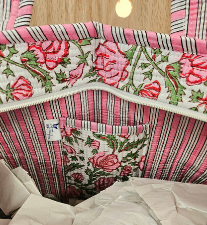 pink floral quilted bag-inside view