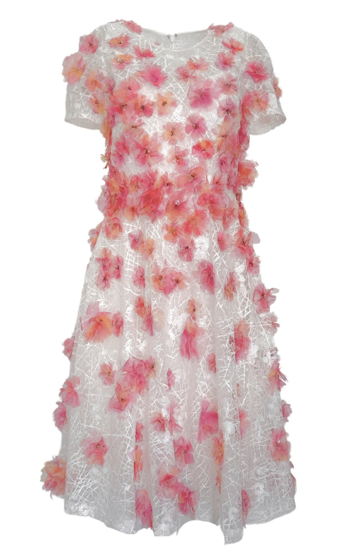 Pamella Roland Pink Floral - appliqued Lace Midi Dress - Runway Catalog