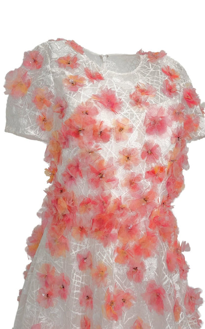 Pamella Roland Pink Floral - appliqued Lace Midi Dress - Runway Catalog