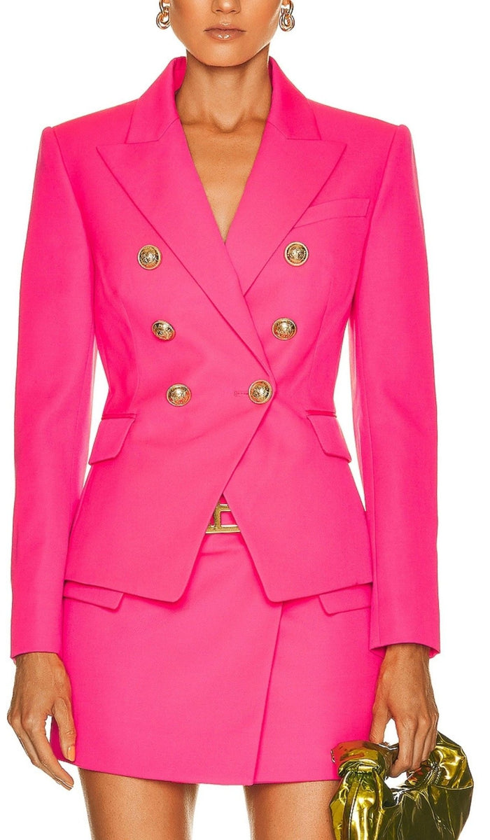 Balmain Pink Peak Lapels Wool Blazer - Runway Catalog