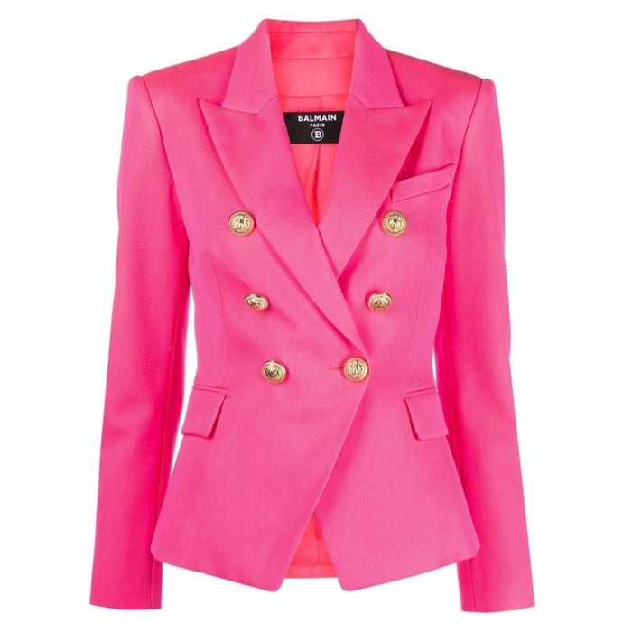 Balmain Pink Peak Lapels Wool Blazer - Runway Catalog