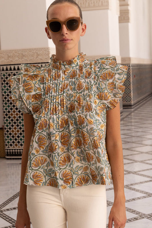 Pintuck Ruffle Top- Montenegro Green