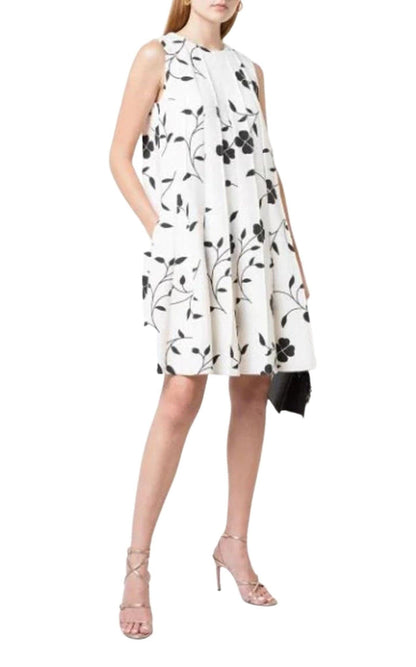 Oscar de la Renta Pleated Floral - print Grain De Poudre Dress - Runway Catalog