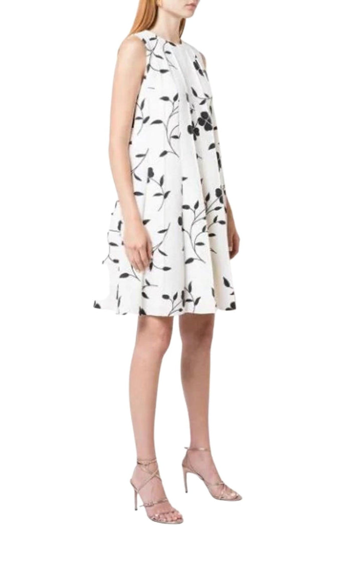 Oscar de la Renta Pleated Floral - print Grain De Poudre Dress - Runway Catalog