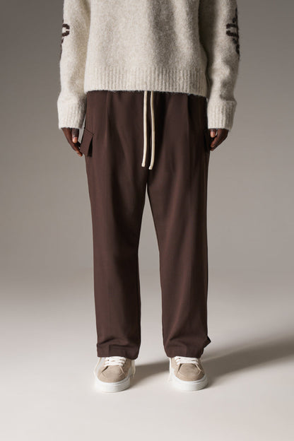PLEATED WIDE LEG TROUSER - CHOCOLATE