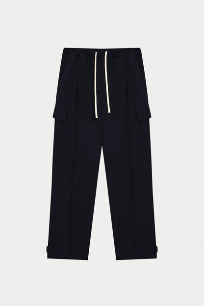 PLEATED WIDE LEG TROUSER - NAVY