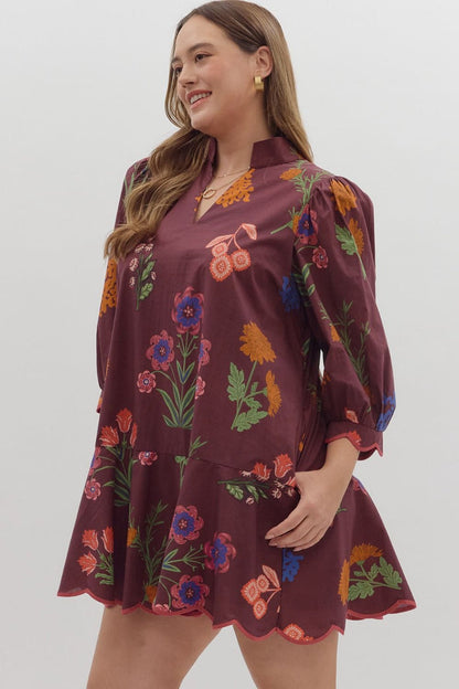 entro plus size plum floral fall dress side