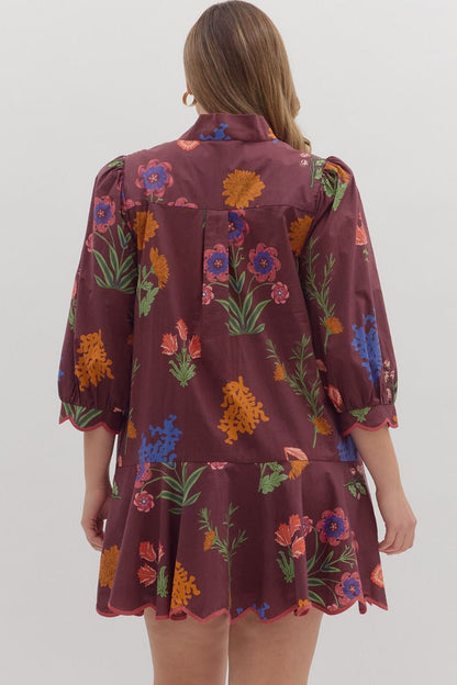 entro plus size plum floral fall dress back
