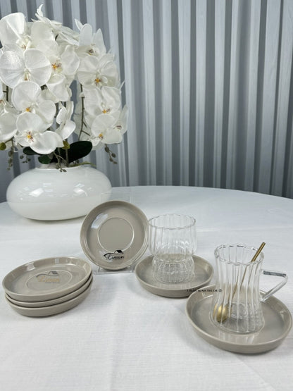 MULEX Porselein Theeschotel 6 Delig Beige