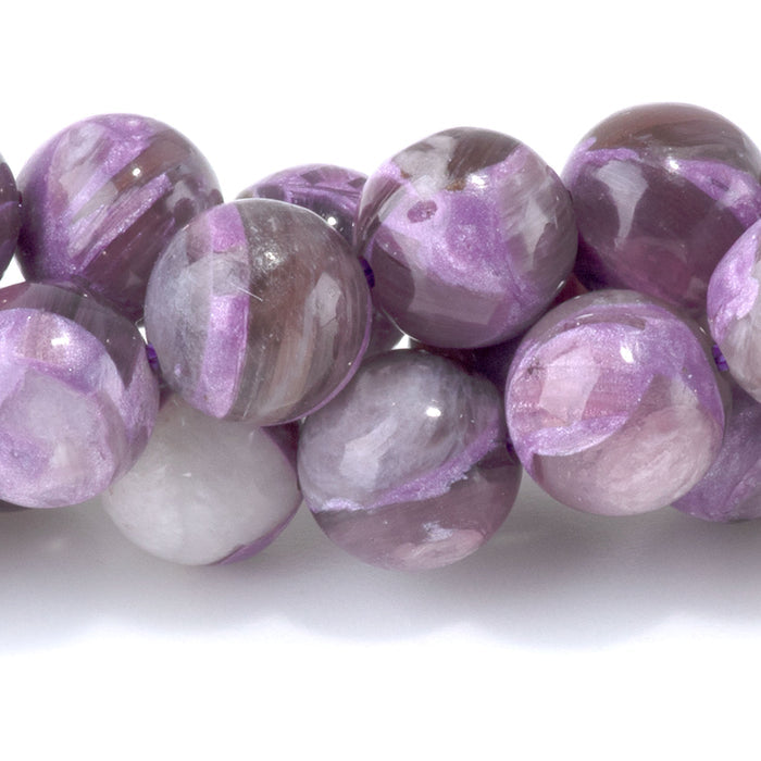 This is a Dakota Stones 8mm Purple Mica Muscovite Gemstone strand with round beads in 15-16 inch strand.
