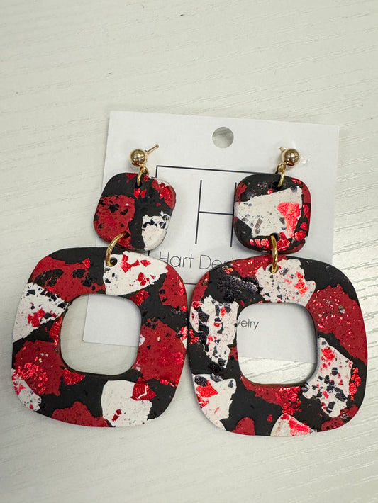 red black gameday clay earrings