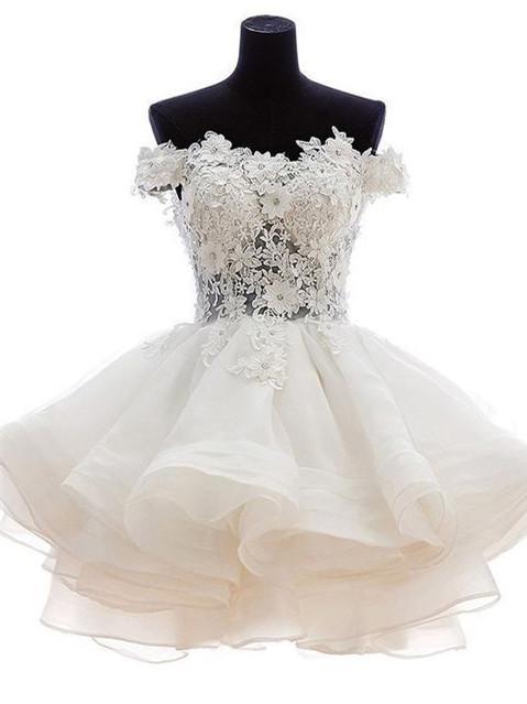 Red Homecoming Dress 2022 Off Shoulder Short Sleeves A Line Ruffles with Appliques