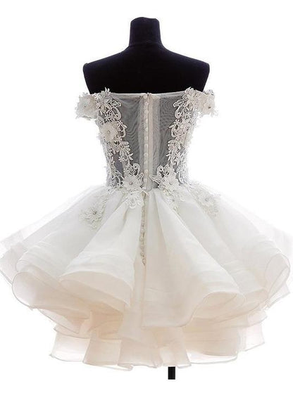 Red Homecoming Dress 2022 Off Shoulder Short Sleeves A Line Ruffles with Appliques